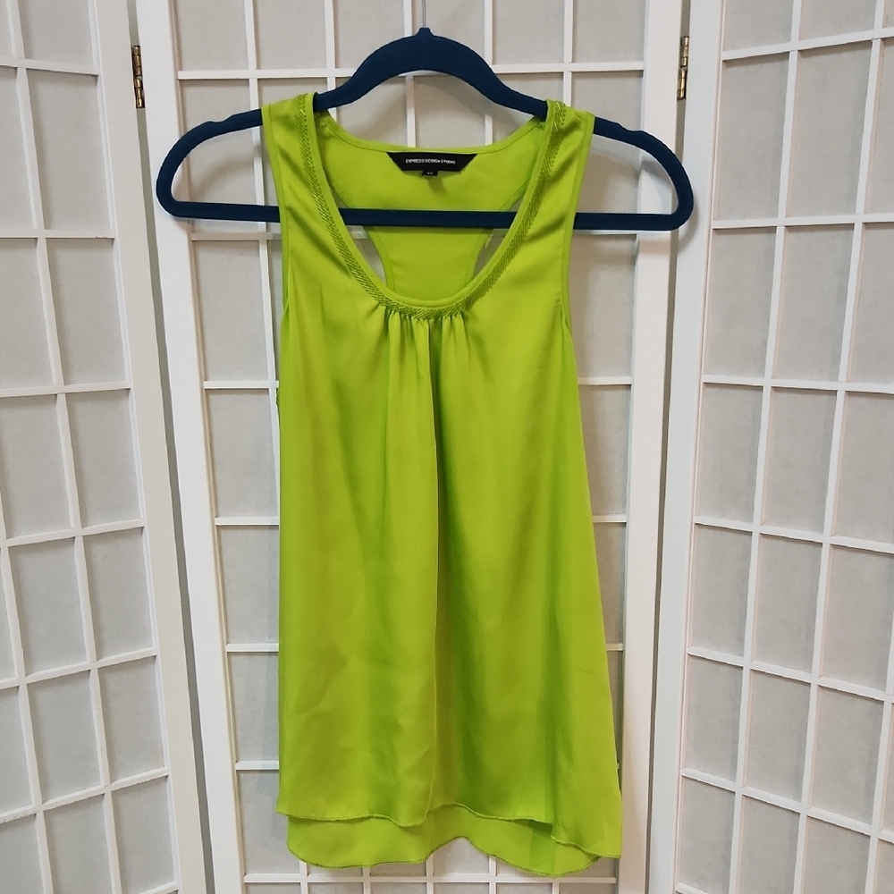 Express Lime Green Silk Sleeveless Blouse XS